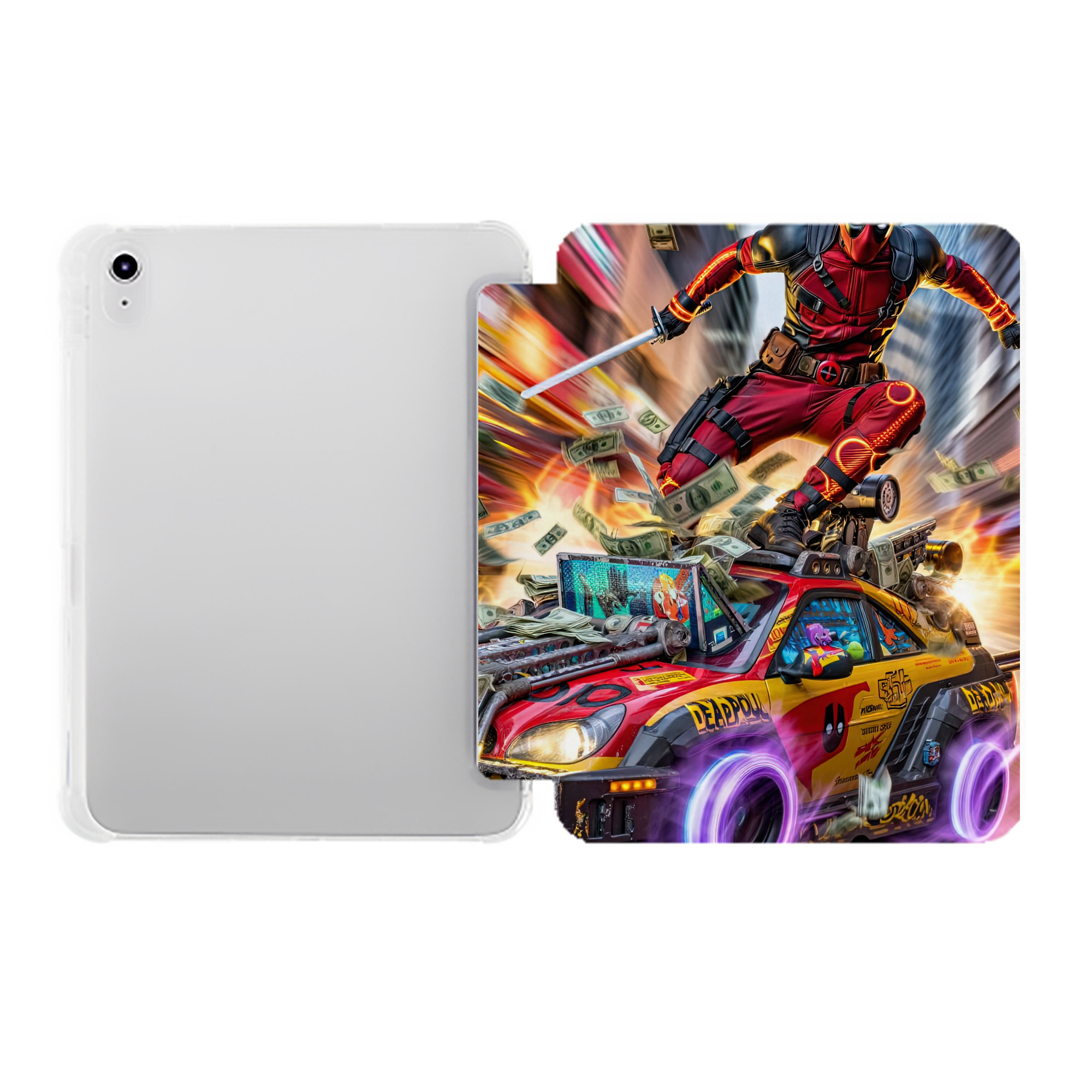 （画像用） Deadpool デッドプール IPad ケース ペン収納付き 三つ折りスタンド PUレザー×シリコン 対応機種9.5/10.5/10.9インチ